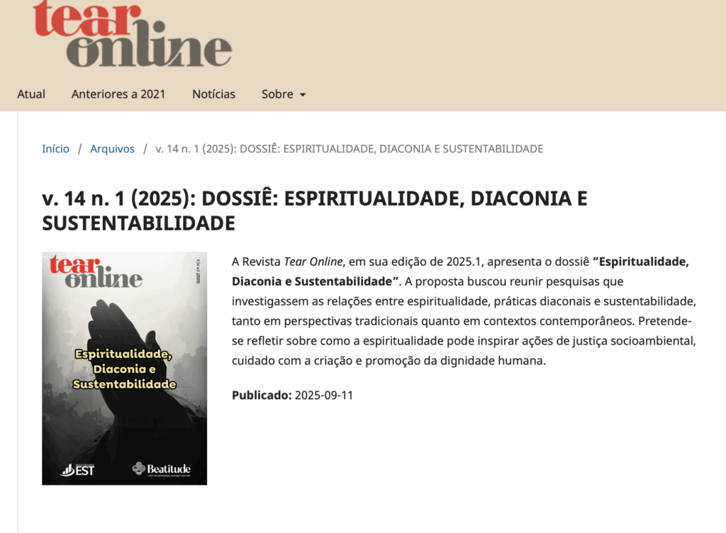 As submissões devem seguir as normas editoriais da Revista Tear, que está disponível em formato digital e de acesso aberto. Pesquisadores, docentes, discentes e profissionais das áreas de Teologia, Música, Musicoterapia, Ciências Humanas e afins estão convidados a enviar seus trabalhos. Mais informações e orientações sobre o processo de submissão estão disponíveis no site da revista: https://revistas.est.edu.br/tear/index.