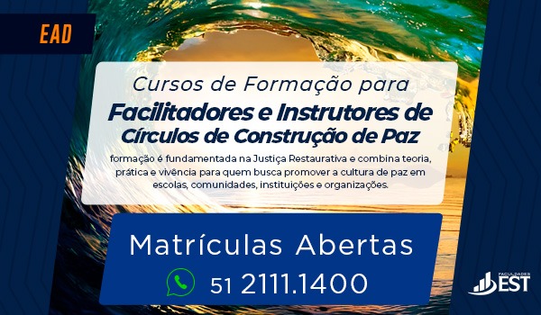 A Faculdades EST, em parceria com a Rede JR Brasil de Sul ao Norte, está com inscrições abertas para quatro cursos de destaque na área de Justiça Restaurativa, com início em setembro de 2025. As formações têm enfoque metodológico vivencial e preparam profissionais para atuar como facilitadores e instrutores em Círculos de Construção de Paz (CCPaz), com aplicações em contextos educativos, comunitários e institucionais.