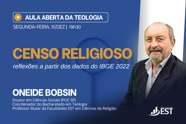 O cenário religioso brasileiro passa por constantes e profundas transformações. Para compreender as novas dinâmicas de fé, pertencimento e trânsito religioso no país, a Faculdades EST promove uma Aula Aberta exclusiva, trazendo uma análise sociológica e teológica fundamentada nos dados mais recentes do Instituto Brasileiro de Geografia e Estatística (IBGE).