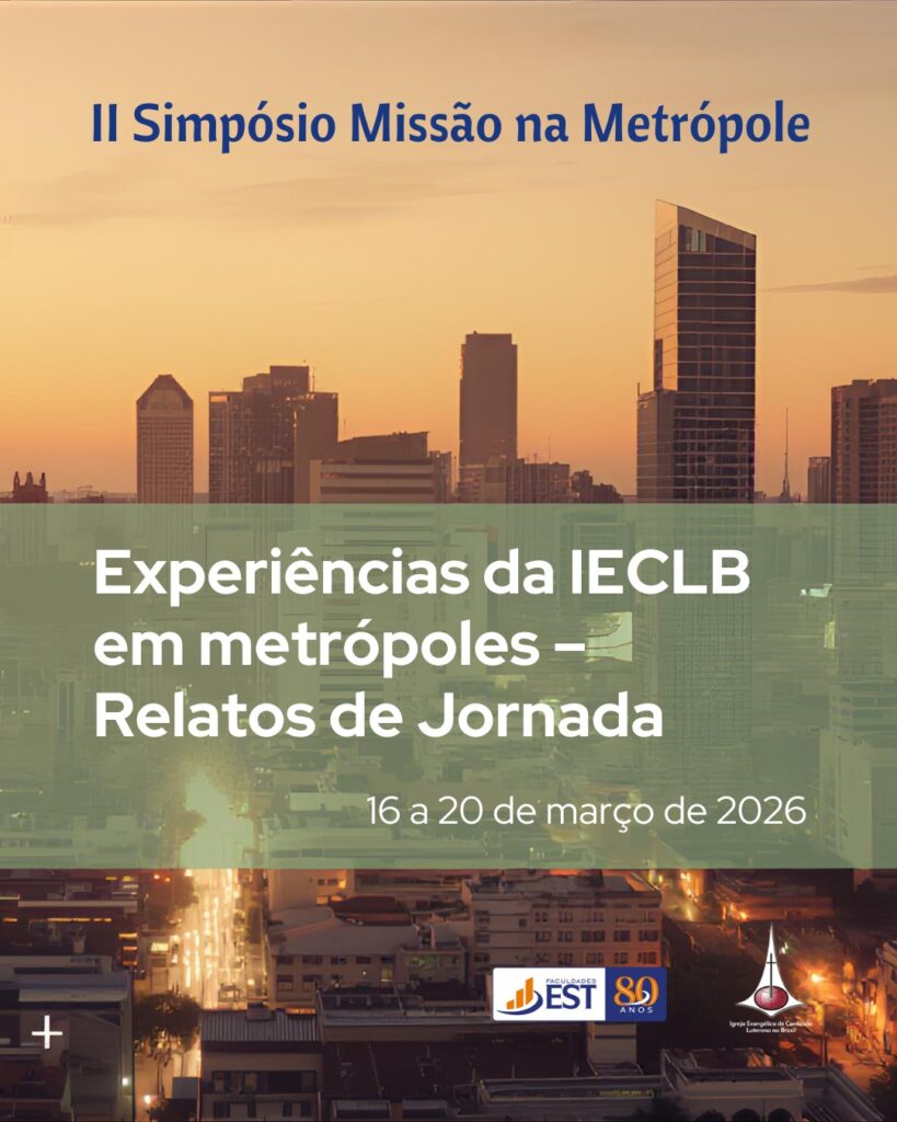 A Faculdades EST realiza, de 16 a 20 de março de 2026, o II Simpósio Missão na Metrópole, evento online que propõe refletir sobre a presença e a relevância da Igreja nos contextos urbanos contemporâneos. A iniciativa dá continuidade à primeira edição realizada em 2025 e reúne lideranças e pesquisadores para compartilhar experiências e desafios da missão em grandes centros urbanos.