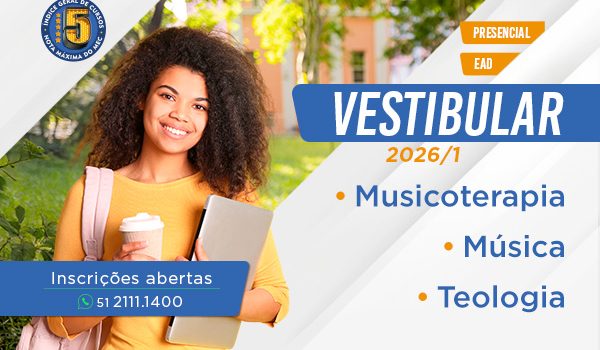 A Faculdades EST abre, nesta quarta-feira, dia 1°, o período de inscrições para o Vestibular 2026/1, contemplando cursos de graduação presenciais e a distância (EaD). O processo seguirá aberto até 31 de janeiro de 2026, com inscrições realizadas exclusivamente pelo site oficial da instituição.
