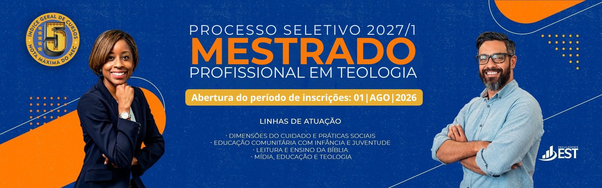 Banner divulgação do Processo Seletivo do Mestrado Profissional em Teologia 2027/1